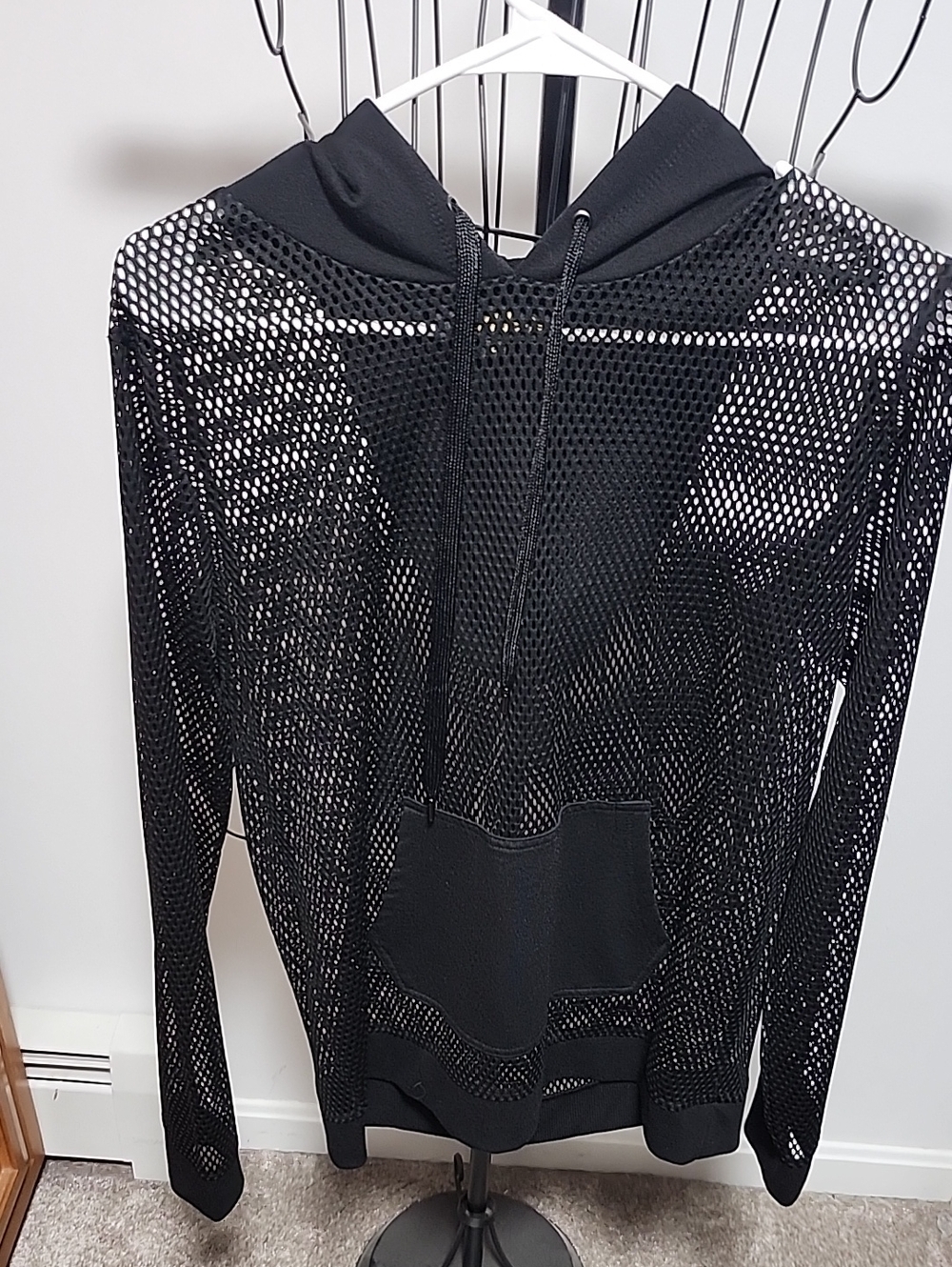 Breathable Black Mesh Hooded Top